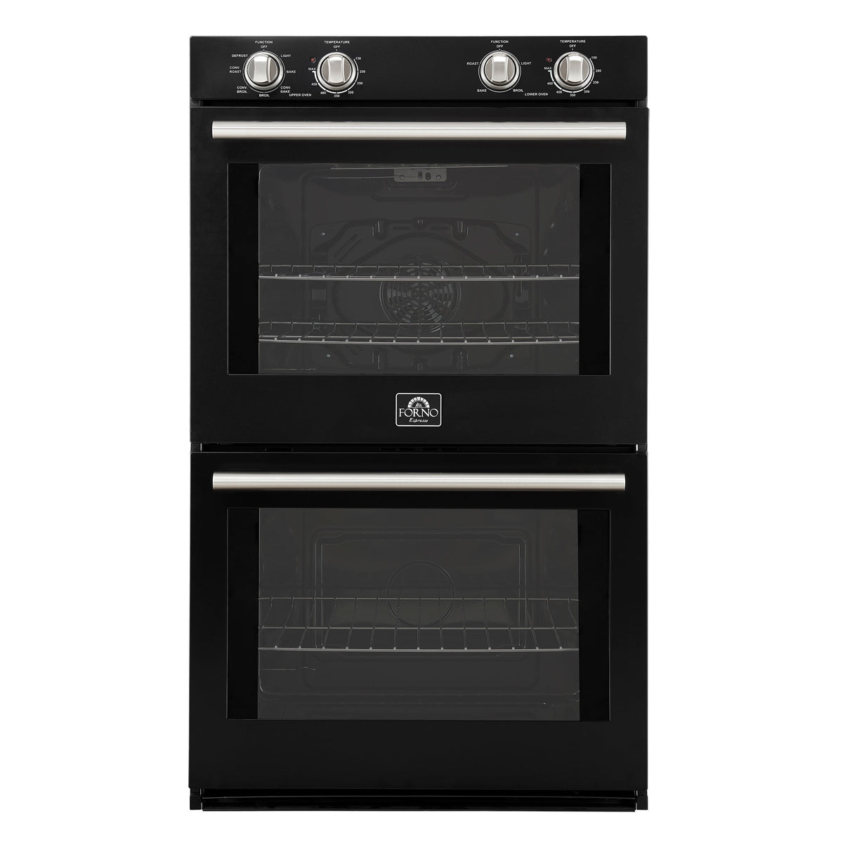 FORNO Espresso Vomero 30-Inch Electric Double Wall Oven, 10 Cu. Ft., Black with Stainless Steel Accents (FBOEL1324-30BLK)