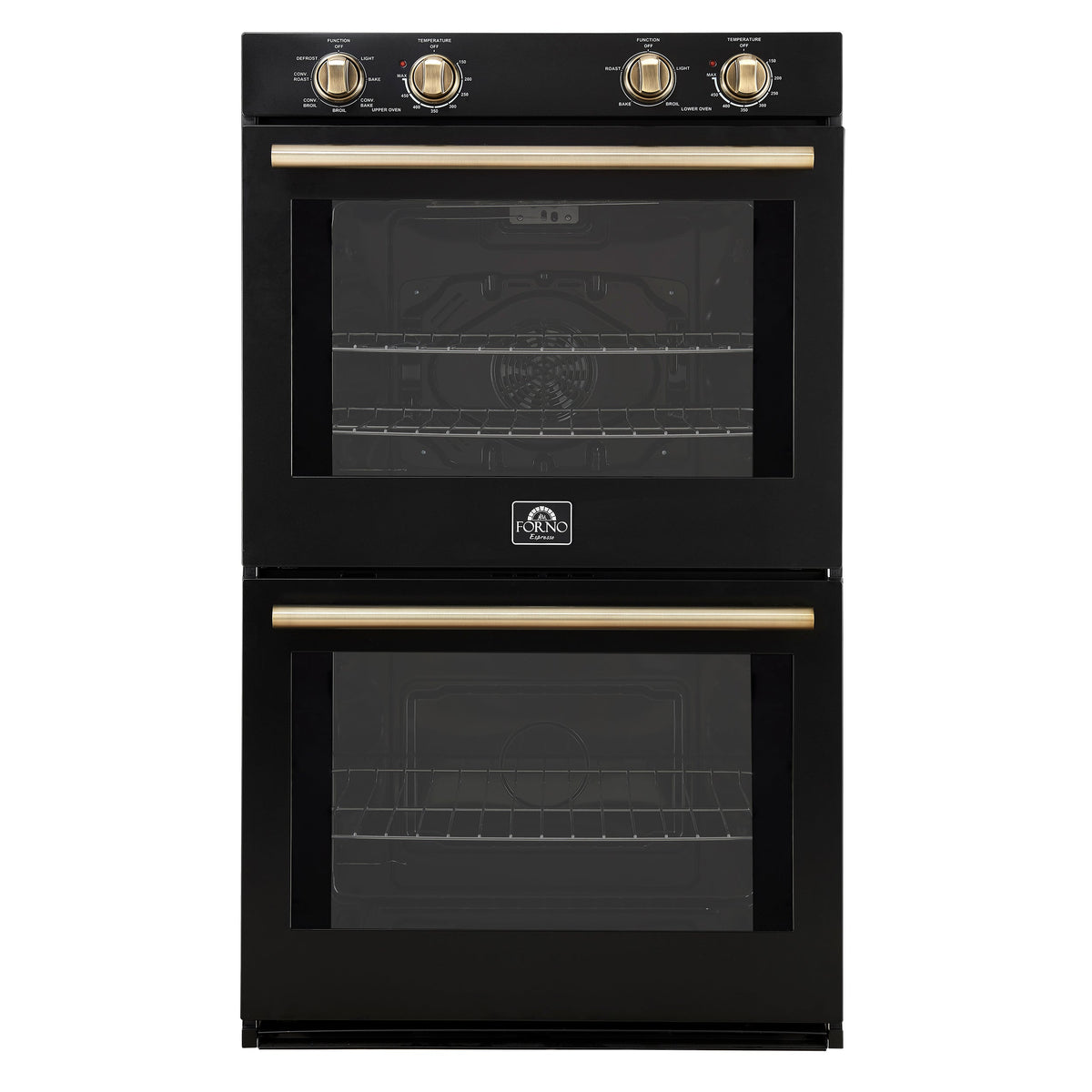 Forno Espresso Vomero 30-Inch Electric Double Wall Oven, 10.0 cu. ft., Black with Antique Brass Accents (Model FBOEL1324-30BLK)