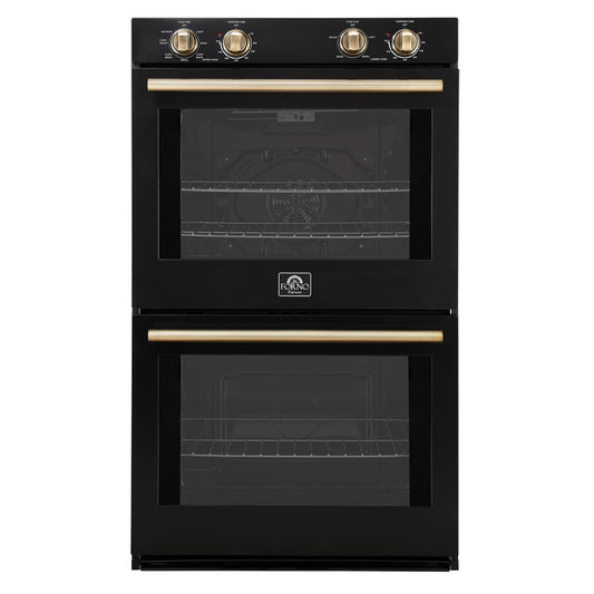 Forno Espresso Vomero 30-Inch Electric Double Wall Oven, 10.0 cu. ft., Black with Antique Brass Accents (Model FBOEL1324-30BLK)