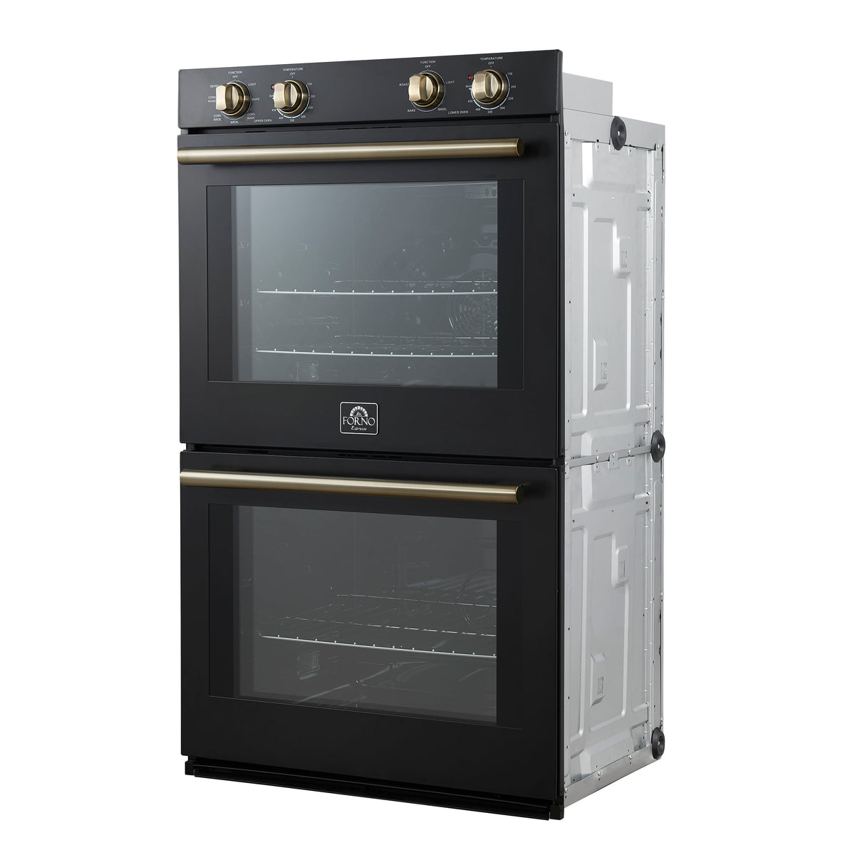 Forno Espresso Vomero 30-Inch Electric Double Wall Oven, 10.0 cu. ft., Black with Antique Brass Accents (Model FBOEL1324-30BLK)
