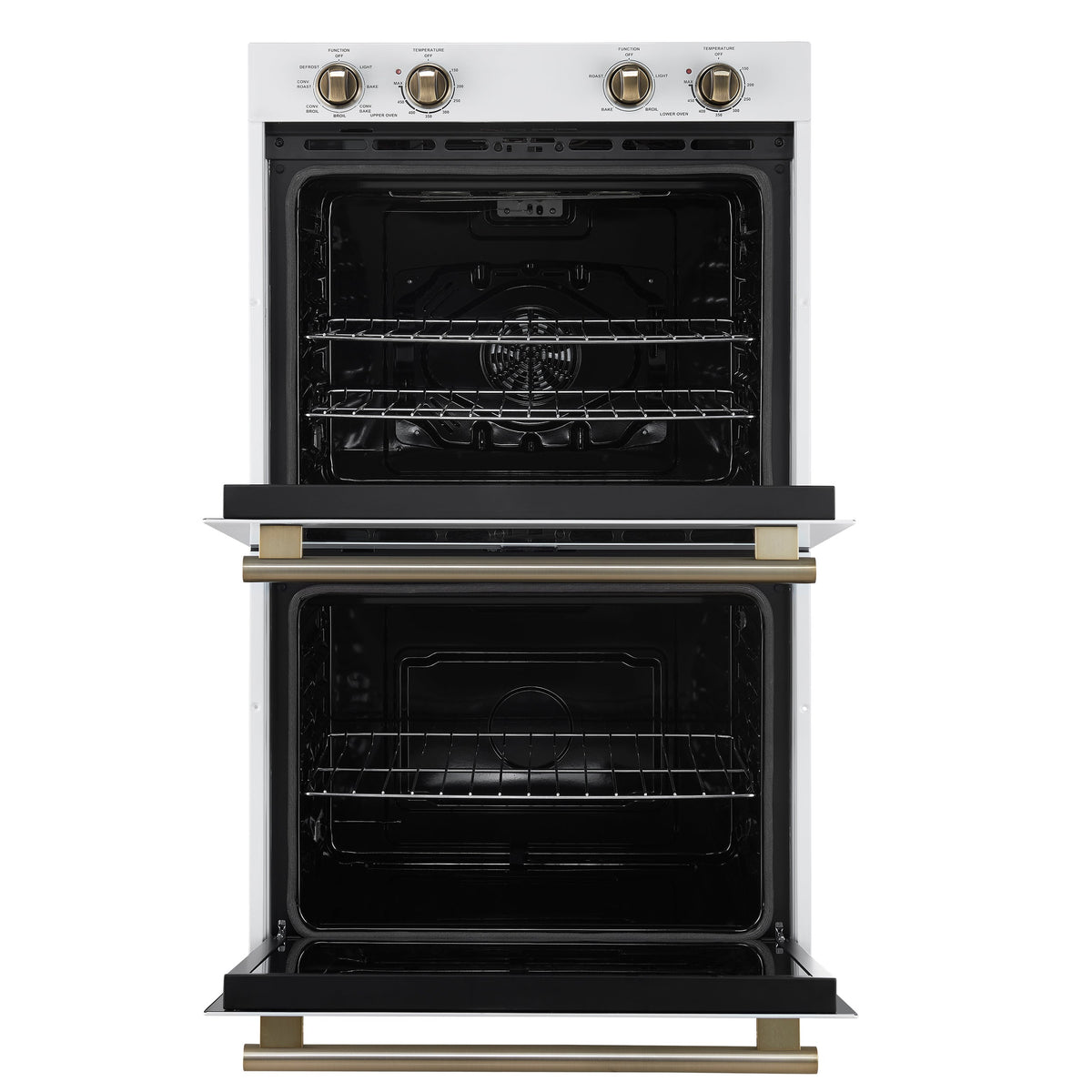 FORNO Espresso Vomero 30-Inch Electric Double Wall Oven, 10.0 cu. ft., White with Antique Brass Accents (FBOEL1324-30WHT)