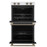 FORNO Espresso Vomero 30-Inch Electric Double Wall Oven, 10.0 cu. ft., White with Antique Brass Accents (FBOEL1324-30WHT)