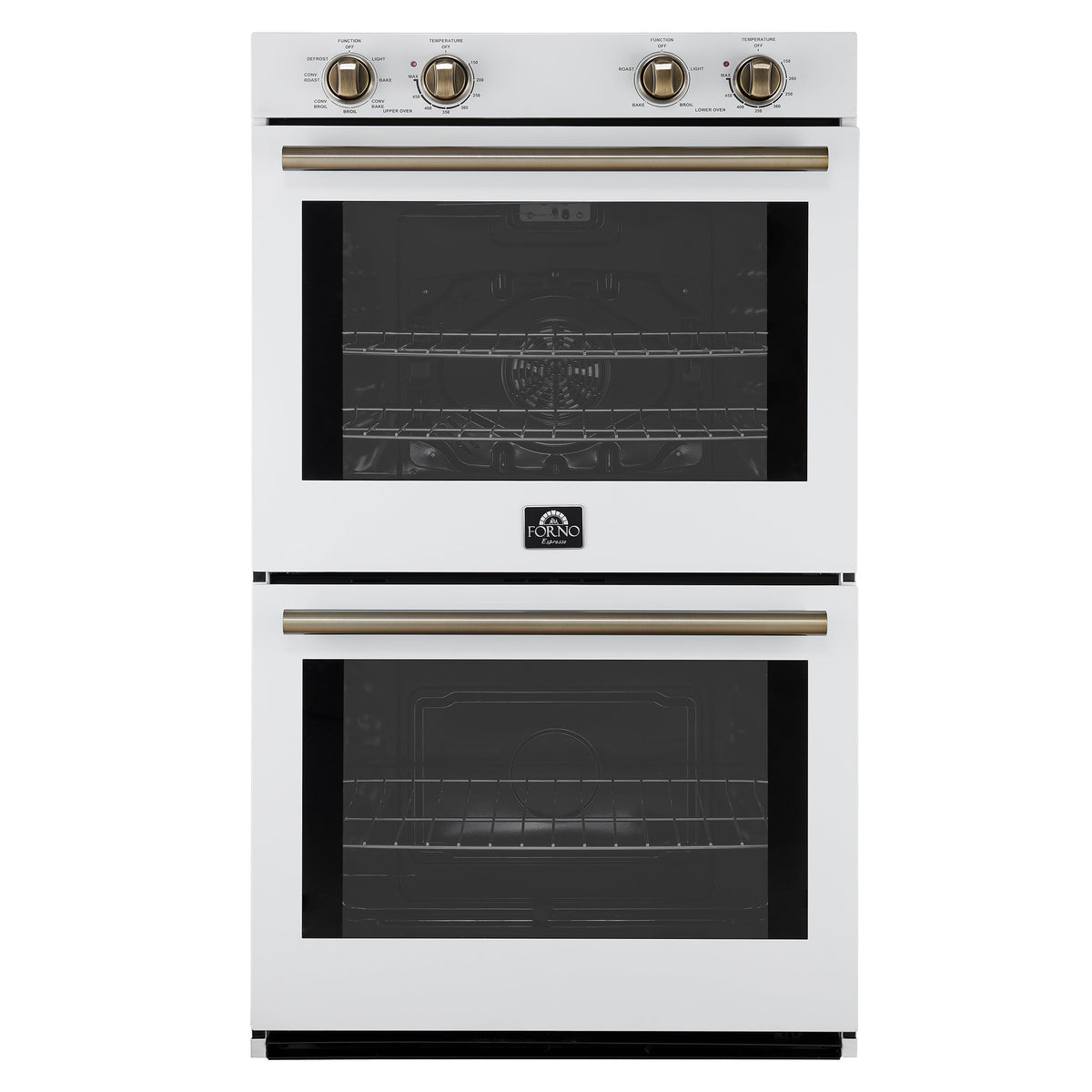 FORNO Espresso Vomero 30-Inch Electric Double Wall Oven, 10.0 cu. ft., White with Antique Brass Accents (FBOEL1324-30WHT)