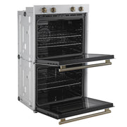 FORNO Espresso Vomero 30-Inch Electric Double Wall Oven, 10.0 cu. ft., White with Antique Brass Accents (FBOEL1324-30WHT)