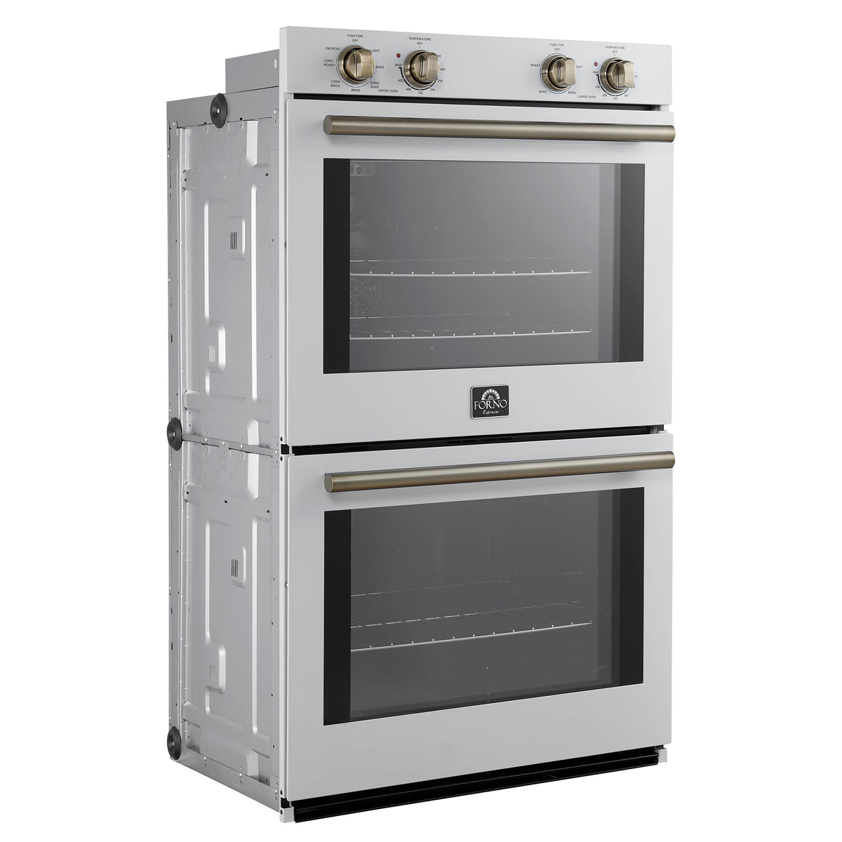 FORNO Espresso Vomero 30-Inch Electric Double Wall Oven, 10.0 cu. ft., White with Antique Brass Accents (FBOEL1324-30WHT)