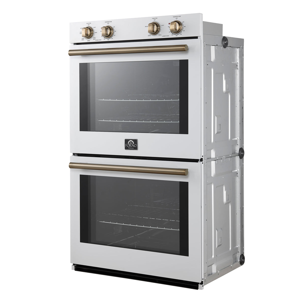 FORNO Espresso Vomero 30-Inch Electric Double Wall Oven, 10.0 cu. ft., White with Antique Brass Accents (FBOEL1324-30WHT)