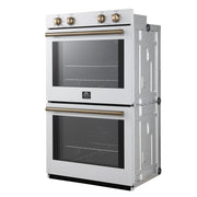 FORNO Espresso Vomero 30-Inch Electric Double Wall Oven, 10.0 cu. ft., White with Antique Brass Accents (FBOEL1324-30WHT)