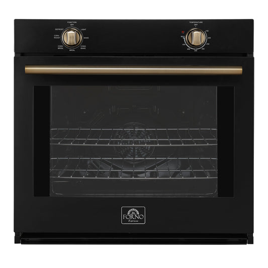 Forno Espresso Vomero 30-Inch Electric Single Wall Oven, 5.0 cu. ft., Black with Antique Brass Accents (Model FBOEL1370-30BLK)