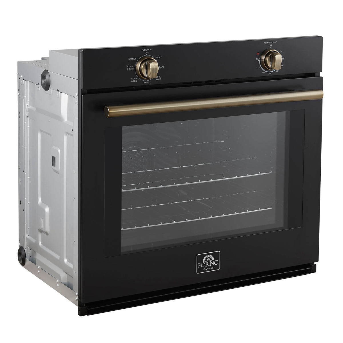 Forno Espresso Vomero 30-Inch Electric Single Wall Oven, 5.0 cu. ft., Black with Antique Brass Accents (Model FBOEL1370-30BLK)