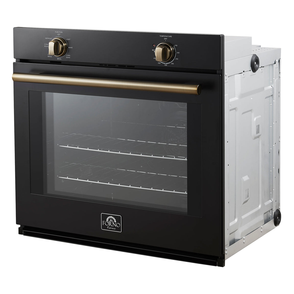 Forno Espresso Vomero 30-Inch Electric Single Wall Oven, 5.0 cu. ft., Black with Antique Brass Accents (Model FBOEL1370-30BLK)
