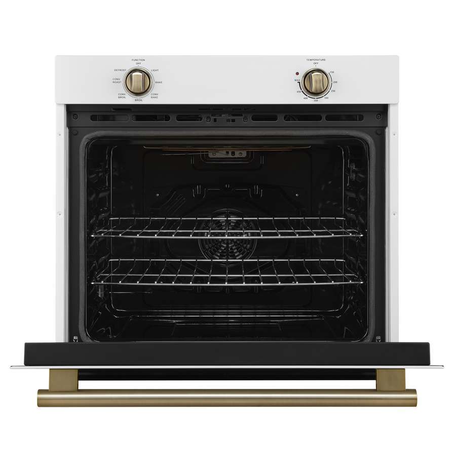 Forno Espresso Vomero 30-Inch Electric Single Wall Oven, 5.0 cu. ft., White with Antique Brass Accents (Model FBOEL1370-30WHT)