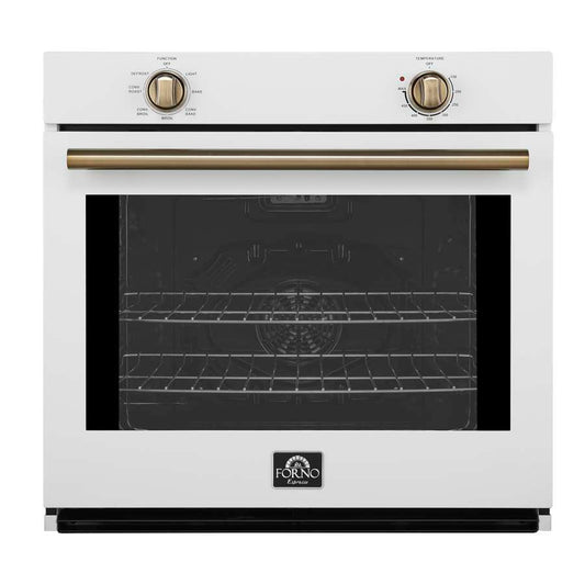 Forno Espresso Vomero 30-Inch Electric Single Wall Oven, 5.0 cu. ft., White with Antique Brass Accents (Model FBOEL1370-30WHT)