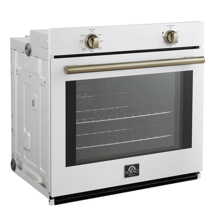 Forno Espresso Vomero 30-Inch Electric Single Wall Oven, 5.0 cu. ft., White with Antique Brass Accents (Model FBOEL1370-30WHT)