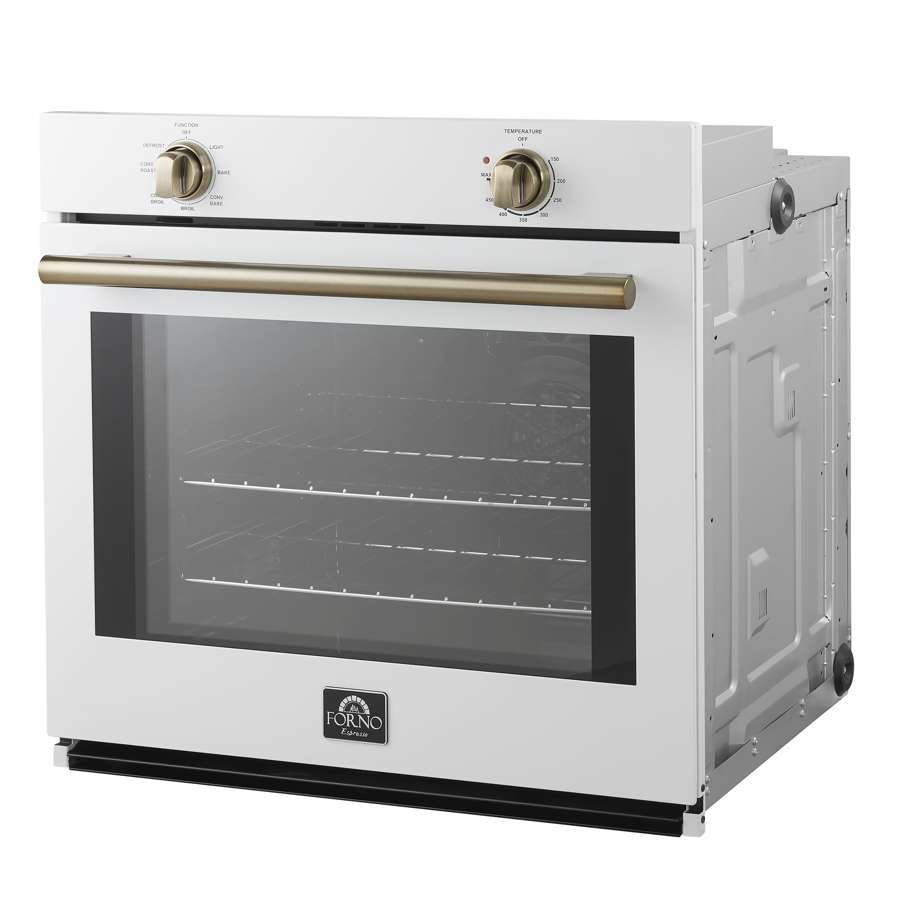 Forno Espresso Vomero 30-Inch Electric Single Wall Oven, 5.0 cu. ft., White with Antique Brass Accents (Model FBOEL1370-30WHT)