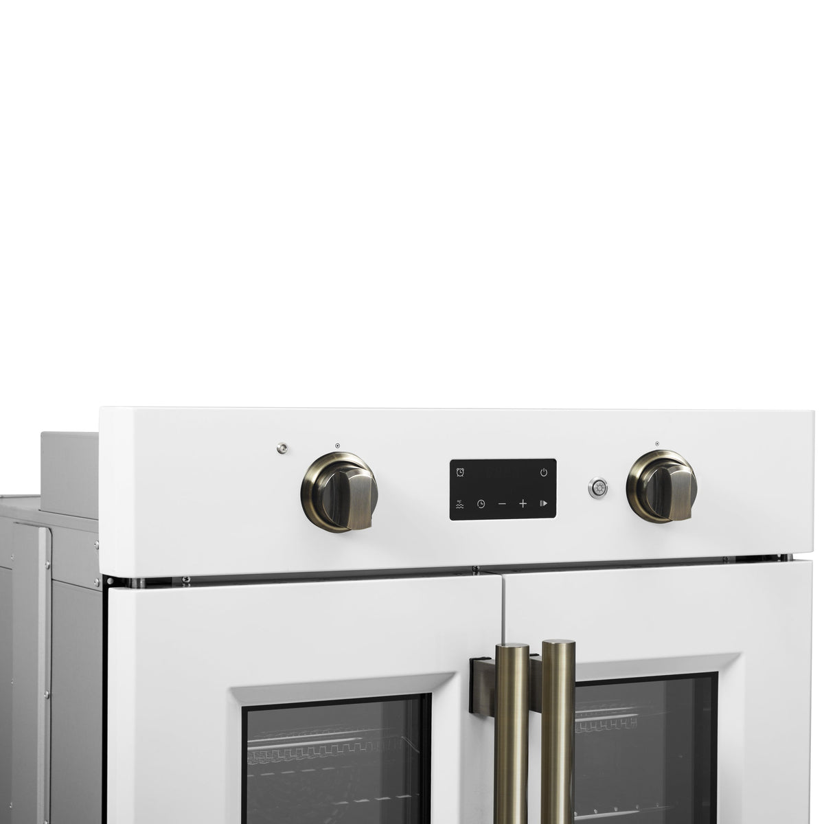 FORNO Asti 30-Inch Electric Wall Oven, 3.58 cu ft, French Door, Air Fry, Sous Vide, Self-Clean, White with Antique Brass Accents (FBOEL1333-30WHT)