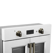 FORNO Asti 30-Inch Electric Wall Oven, 3.58 cu ft, French Door, Air Fry, Sous Vide, Self-Clean, White with Antique Brass Accents (FBOEL1333-30WHT)