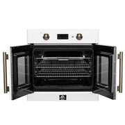 FORNO Asti 30-Inch Electric Wall Oven, 3.58 cu ft, French Door, Air Fry, Sous Vide, Self-Clean, White with Antique Brass Accents (FBOEL1333-30WHT)
