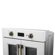 FORNO Asti 30-Inch Electric Wall Oven, 3.58 cu ft, French Door, Air Fry, Sous Vide, Self-Clean, White with Antique Brass Accents (FBOEL1333-30WHT)