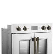 FORNO Asti 30-Inch French Door Double Electric Wall Oven, 7.36 cu. ft., Air Fry, Self-Clean, Sous Vide, White with Antique Brass Accents (FBOEL1340-30WHT)