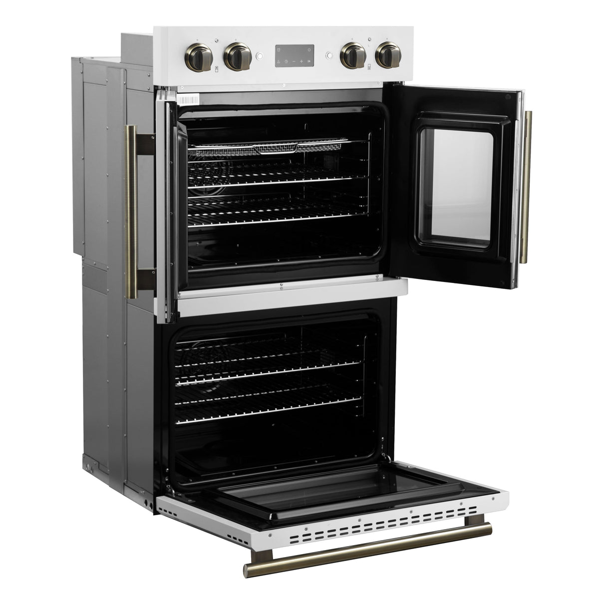FORNO Asti 30-Inch French Door Double Electric Wall Oven, 7.36 cu. ft., Air Fry, Self-Clean, Sous Vide, White with Antique Brass Accents (FBOEL1340-30WHT)