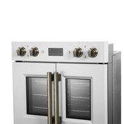 FORNO Asti 30-Inch French Door Double Electric Wall Oven, 7.36 cu. ft., Air Fry, Self-Clean, Sous Vide, White with Antique Brass Accents (FBOEL1340-30WHT)