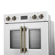 FORNO Asti 30-Inch French Door Double Electric Wall Oven, 7.36 cu. ft., Air Fry, Self-Clean, Sous Vide, White with Antique Brass Accents (FBOEL1340-30WHT)