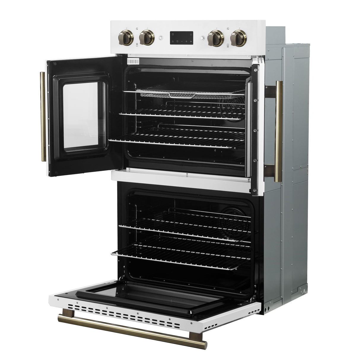FORNO Asti 30-Inch French Door Double Electric Wall Oven, 7.36 cu. ft., Air Fry, Self-Clean, Sous Vide, White with Antique Brass Accents (FBOEL1340-30WHT)