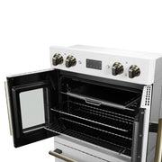 FORNO Asti 30-Inch French Door Double Electric Wall Oven, 7.36 cu. ft., Air Fry, Self-Clean, Sous Vide, White with Antique Brass Accents (FBOEL1340-30WHT)