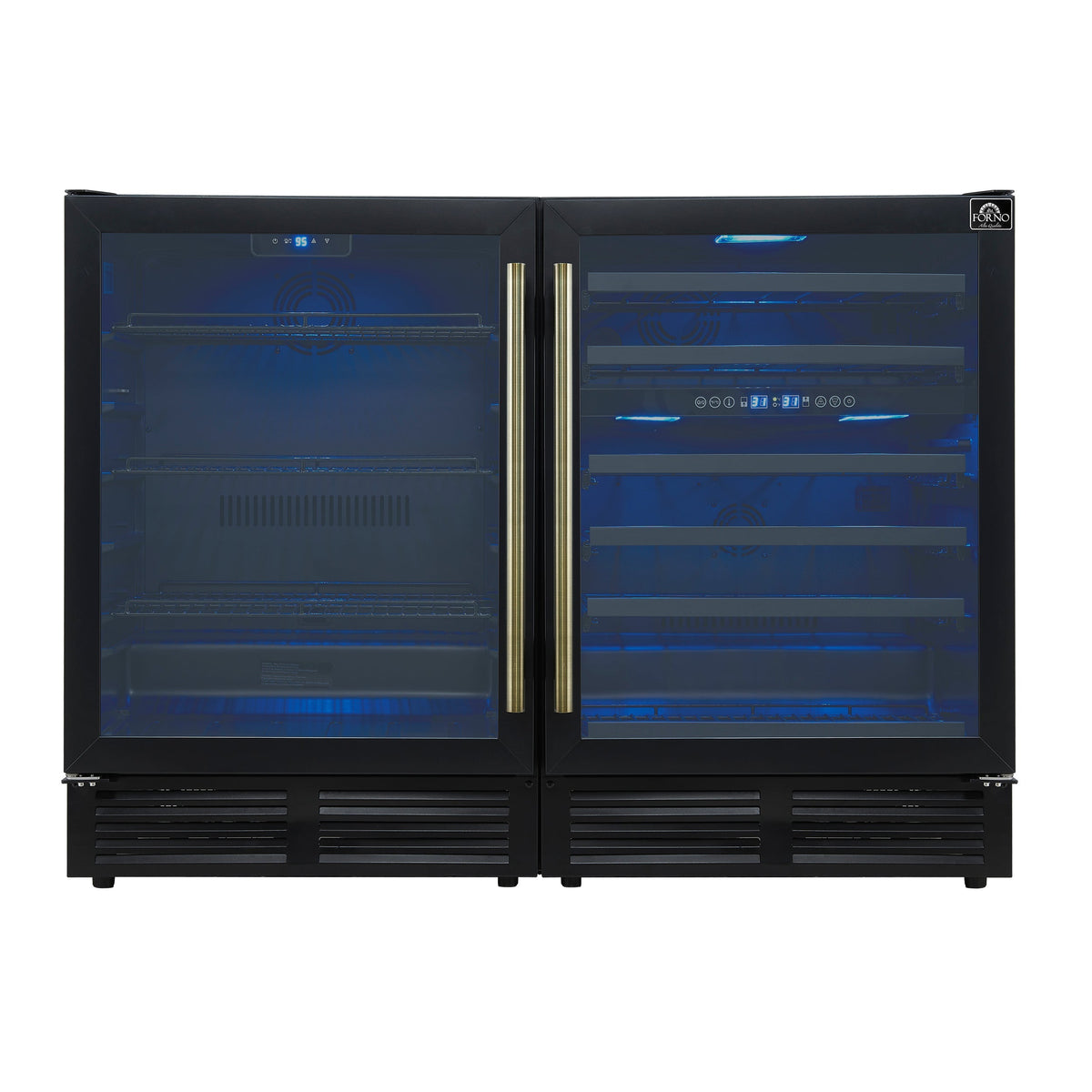 FORNO Gemello 48-Inch Side-by-Side Wine & Beverage Cooler, Black, Antique Brass Handles (Model FWCDR6699-48BLK)