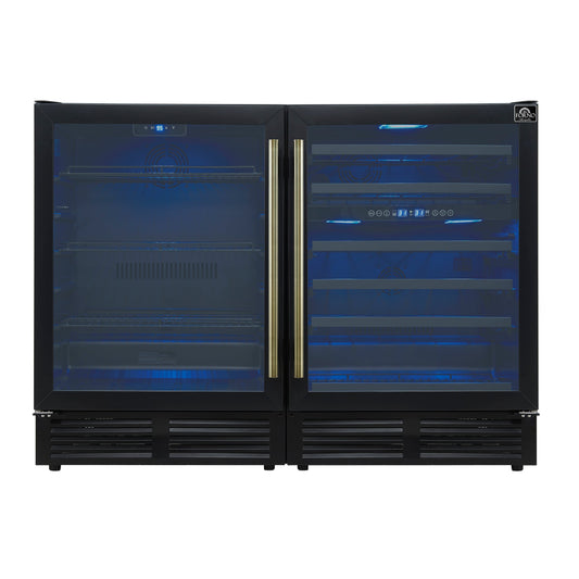FORNO Gemello 48-Inch Side-by-Side Wine & Beverage Cooler, Black, Antique Brass Handles (Model FWCDR6699-48BLK)