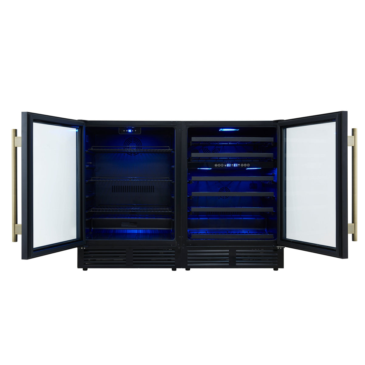 FORNO Gemello 48-Inch Side-by-Side Wine & Beverage Cooler, Black, Antique Brass Handles (Model FWCDR6699-48BLK)