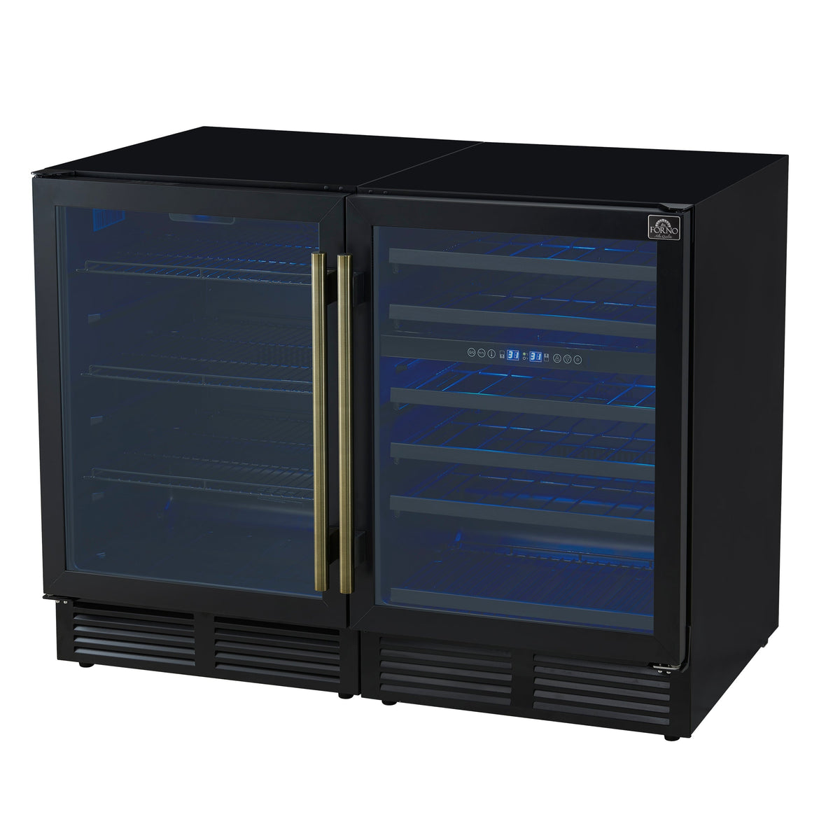 FORNO Gemello 48-Inch Side-by-Side Wine & Beverage Cooler, Black, Antique Brass Handles (Model FWCDR6699-48BLK)