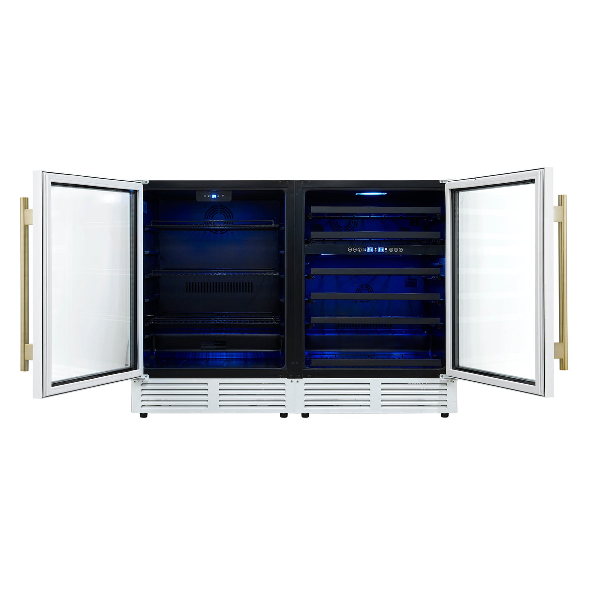 FORNO Gemello 48-Inch Side-by-Side Wine & Beverage Cooler, White with Antique Brass Handles (FWCDR6699-48WHT)