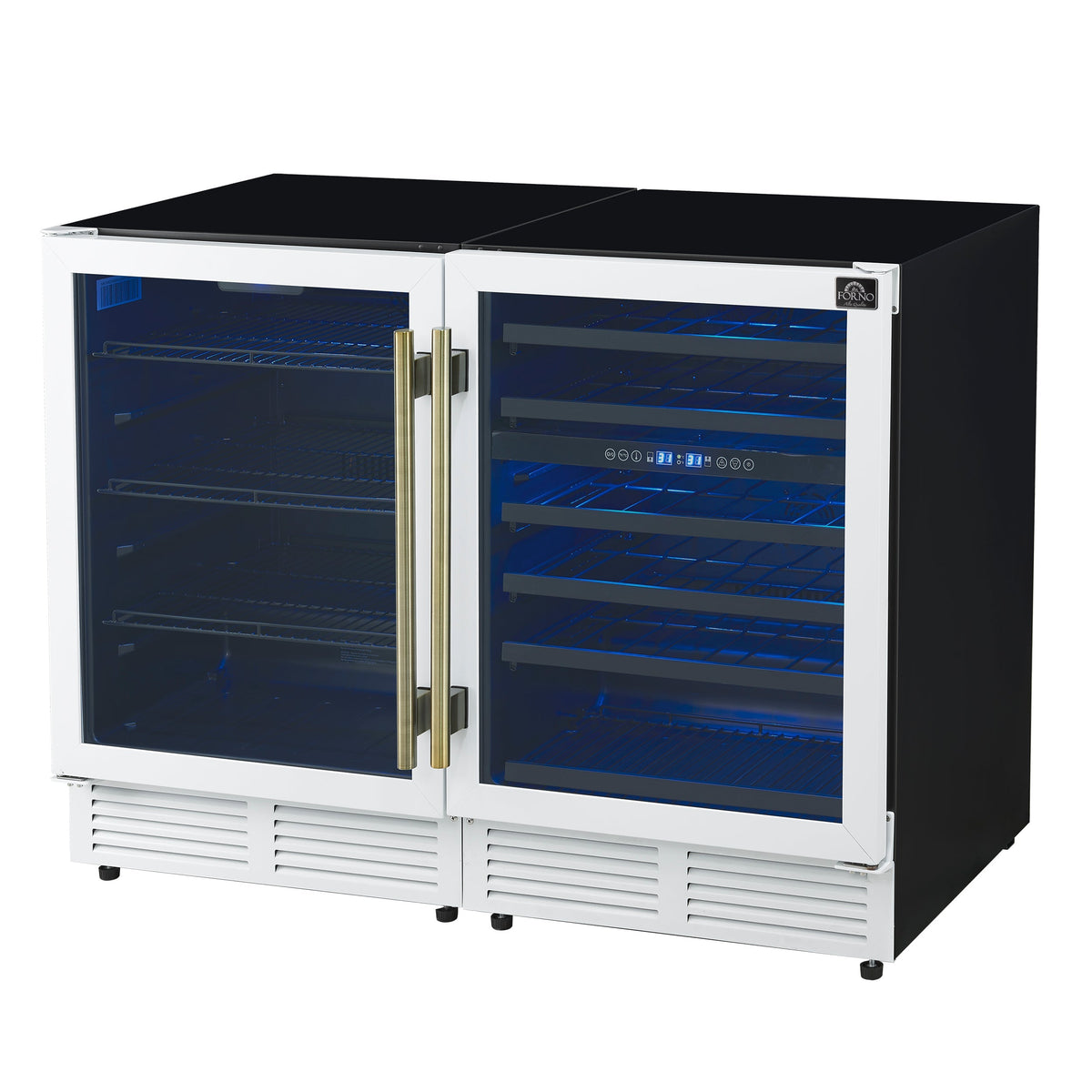 FORNO Gemello 48-Inch Side-by-Side Wine & Beverage Cooler, White with Antique Brass Handles (FWCDR6699-48WHT)