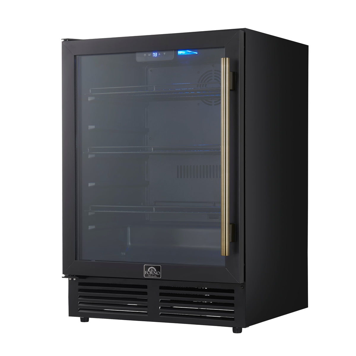 FORNO Frescolino 24-Inch Built-In Beverage Cooler, 188-Can Capacity, Triple Glass Door, LED Lighting, Black with Antique Brass Accents (FWCDR6665-24BLK)
