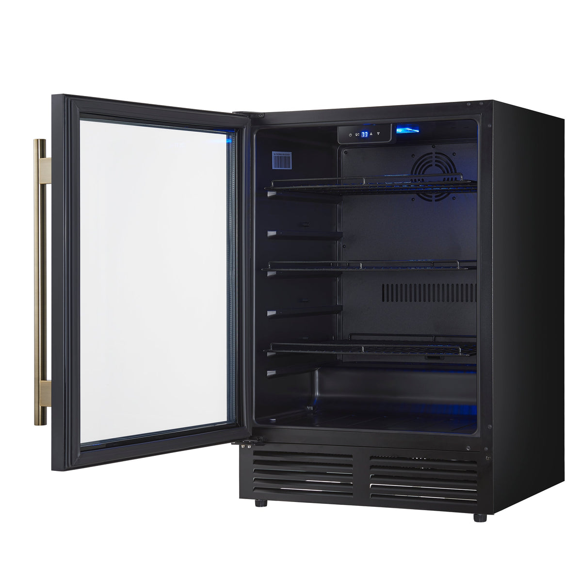 FORNO Frescolino 24-Inch Built-In Beverage Cooler, 188-Can Capacity, Triple Glass Door, LED Lighting, Black with Antique Brass Accents (FWCDR6665-24BLK)