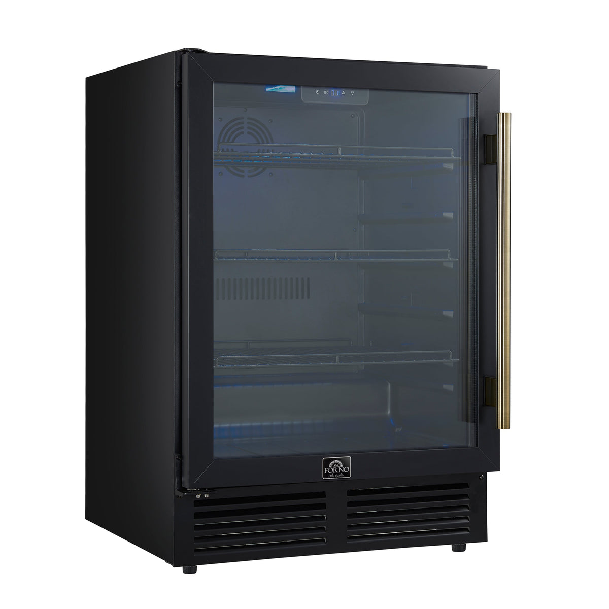 FORNO Frescolino 24-Inch Built-In Beverage Cooler, 188-Can Capacity, Triple Glass Door, LED Lighting, Black with Antique Brass Accents (FWCDR6665-24BLK)