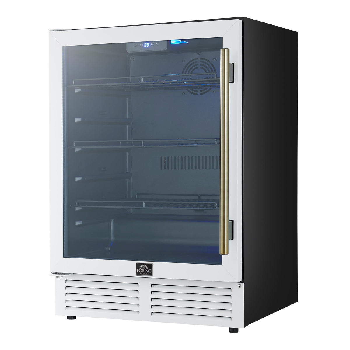 Forno Frescolino 24-Inch Beverage Cooler, 188-Can Capacity, Triple-Glass Door, LED Lighting, White with Antique Brass Accents (Model FWCDR6665-24WHT)