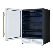 Forno Frescolino 24-Inch Beverage Cooler, 188-Can Capacity, Triple-Glass Door, LED Lighting, White with Antique Brass Accents (Model FWCDR6665-24WHT)