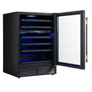 FORNO Bacchino 24-Inch Dual Zone Wine Cooler, 51-Bottle Capacity, Triple-Glass Door, Black with Antique Brass Accents (FWCDR6634-24KBLK)