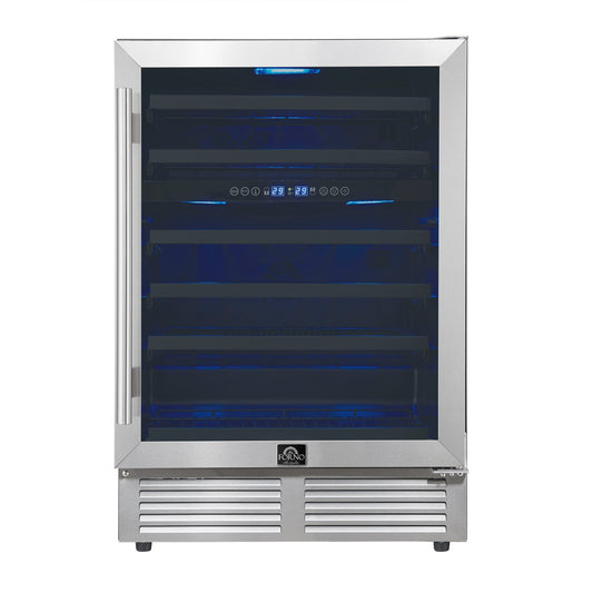 FORNO Bacchino 24-Inch Dual Zone Wine Cooler, 51-Bottle Capacity, Triple-Glass Door, Stainless Steel (FWCDR6634-24S)