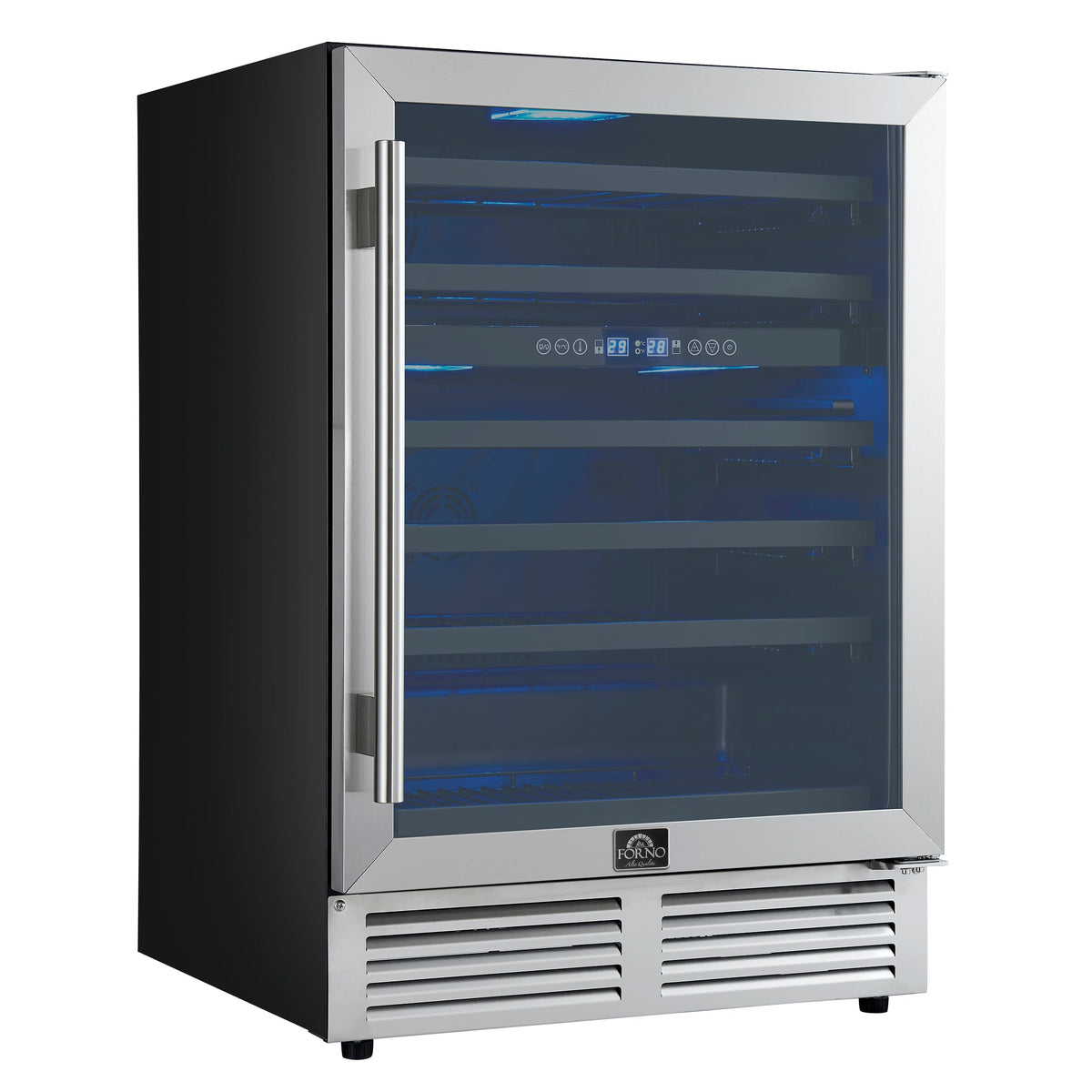 FORNO Bacchino 24-Inch Dual Zone Wine Cooler, 51-Bottle Capacity, Triple-Glass Door, Stainless Steel (FWCDR6634-24S)