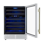 FORNO Bacchino 24-Inch Dual Zone Wine Cooler, 51-Bottle Capacity, Triple-Glass Door, LED Interior Lighting, White with Antique Brass Accents (FWCDR6634-24WHT)