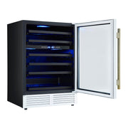 FORNO Bacchino 24-Inch Dual Zone Wine Cooler, 51-Bottle Capacity, Triple-Glass Door, LED Interior Lighting, White with Antique Brass Accents (FWCDR6634-24WHT)
