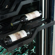 FORNO Abruzzo 48-Inch Dual Zone Wine Cooler, 24 cu.ft., 102-Bottle Capacity, Black Shelves with Green Acrylic Holders (FWCDR6610-48S)