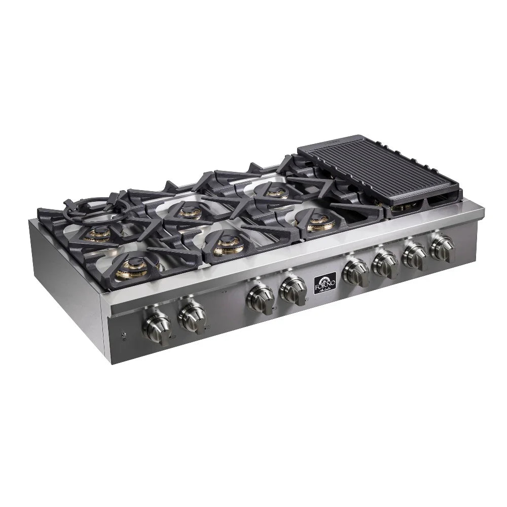Forno Spezia 48-Inch 8-Burner Gas Rangetop with Griddle and Wok Ring, Stainless Steel (FCTGS5751-48)