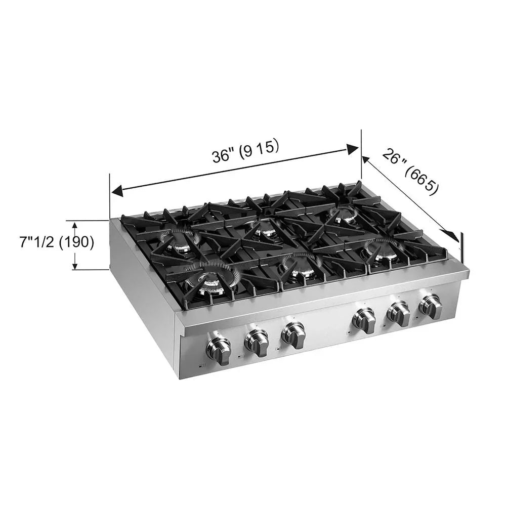 Forno LSEO 36-Inch Gas Rangetop, 6 Burners with Griddle, Stainless Steel – FCTGS5737-36