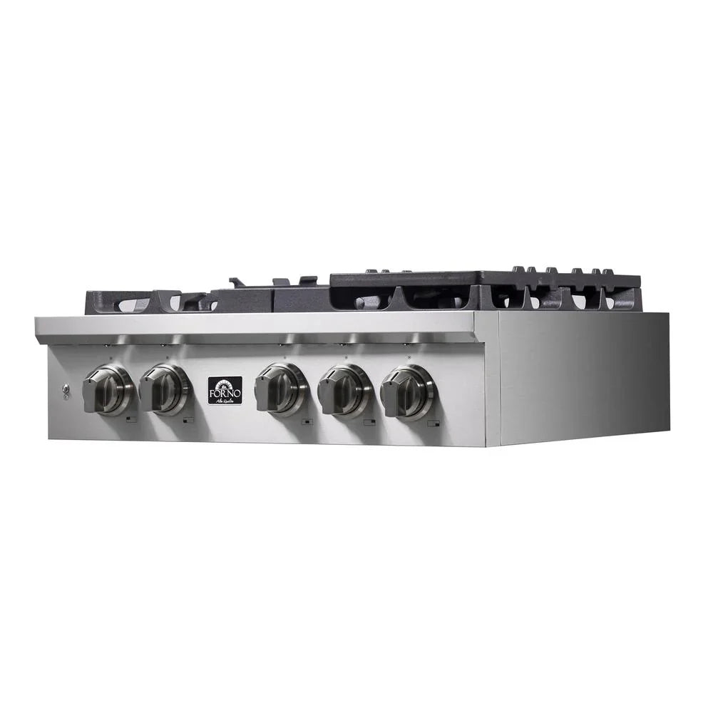 Forno Spezia 30-Inch Gas Rangetop with 5 Burners, Wok Ring and Griddle, Stainless Steel (Model FCTGS5751-30)