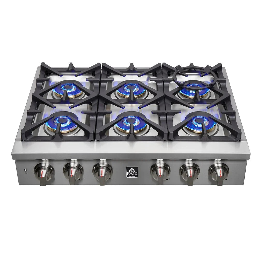 Forno Spezia 36-Inch Gas Rangetop with 6 Burners, Wok Ring, Griddle, Stainless Steel (FCTGS5751-36)