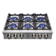 Forno Spezia 36-Inch Gas Rangetop with 6 Burners, Wok Ring, Griddle, Stainless Steel (FCTGS5751-36)